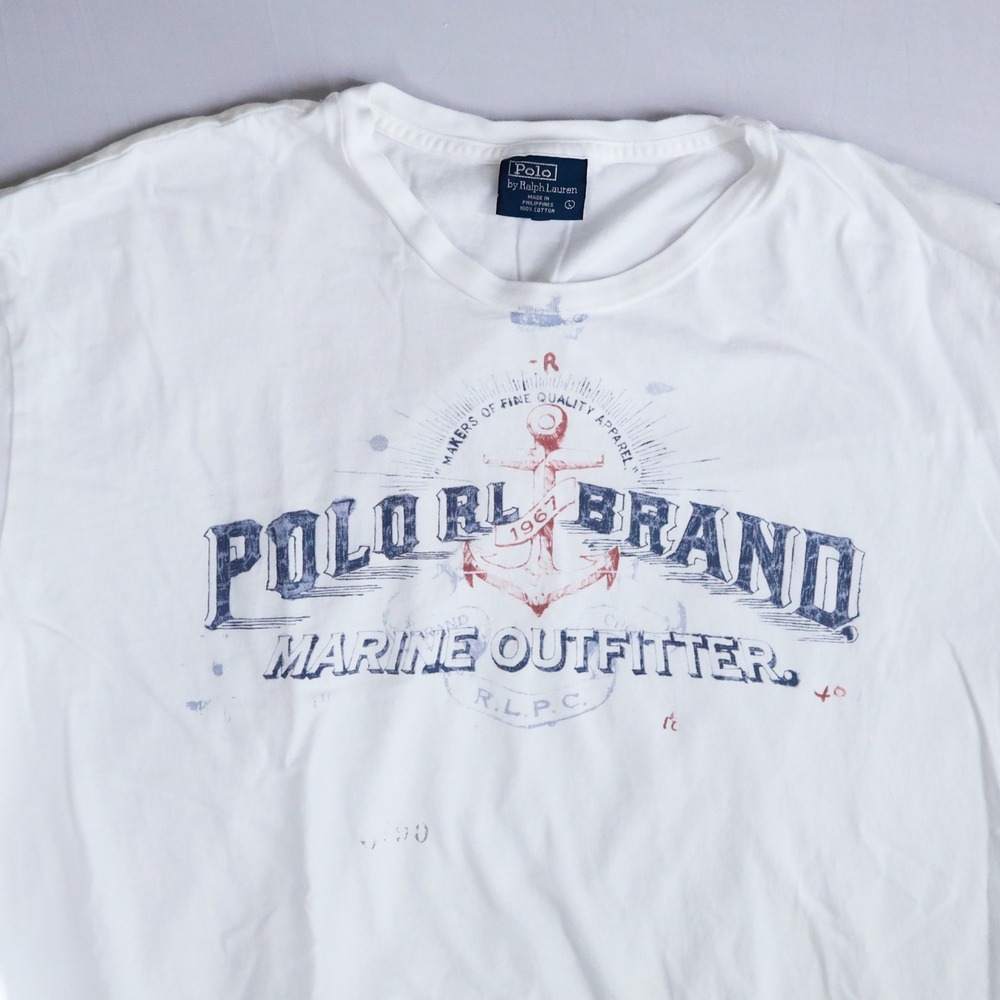 Vintage Polo Ralph Lauren T Shirt Mens L White Marine Outfitter Graphic Tee - Picture 2 of 10